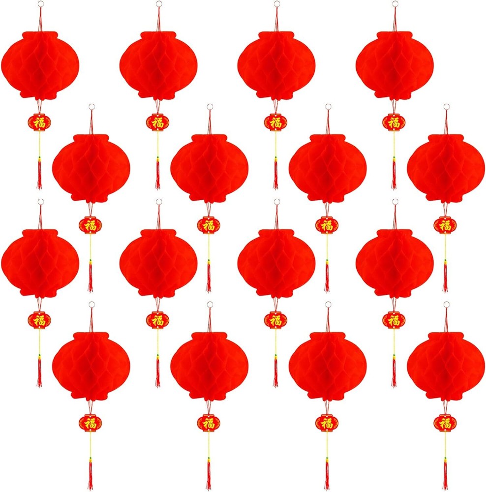 30Pcs Chinese Round Hanging Red Paper Lanterns Decorations 2024 New Year Decor