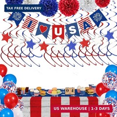 4th of July Decorations Set – Patriotic Red White Blue Party Supplies with I LOV