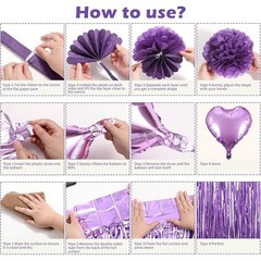 Purple Birthday Decorations Kit Balloons Banner Pompoms Garland Heart Decor New