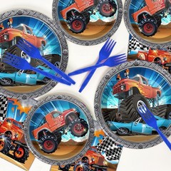Complete 96PCS Truck Party Decorations – Plates, Napkins, Forks for 24 Kids