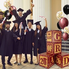 Set of 4 Maroon Graduation Balloon Boxes with ‘GRAD’ Letters – Party Essentials