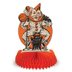 Beistle Vintage Halloween 4 Pack 9in Tissue Centerpieces Witch Creepy Clowns Cat