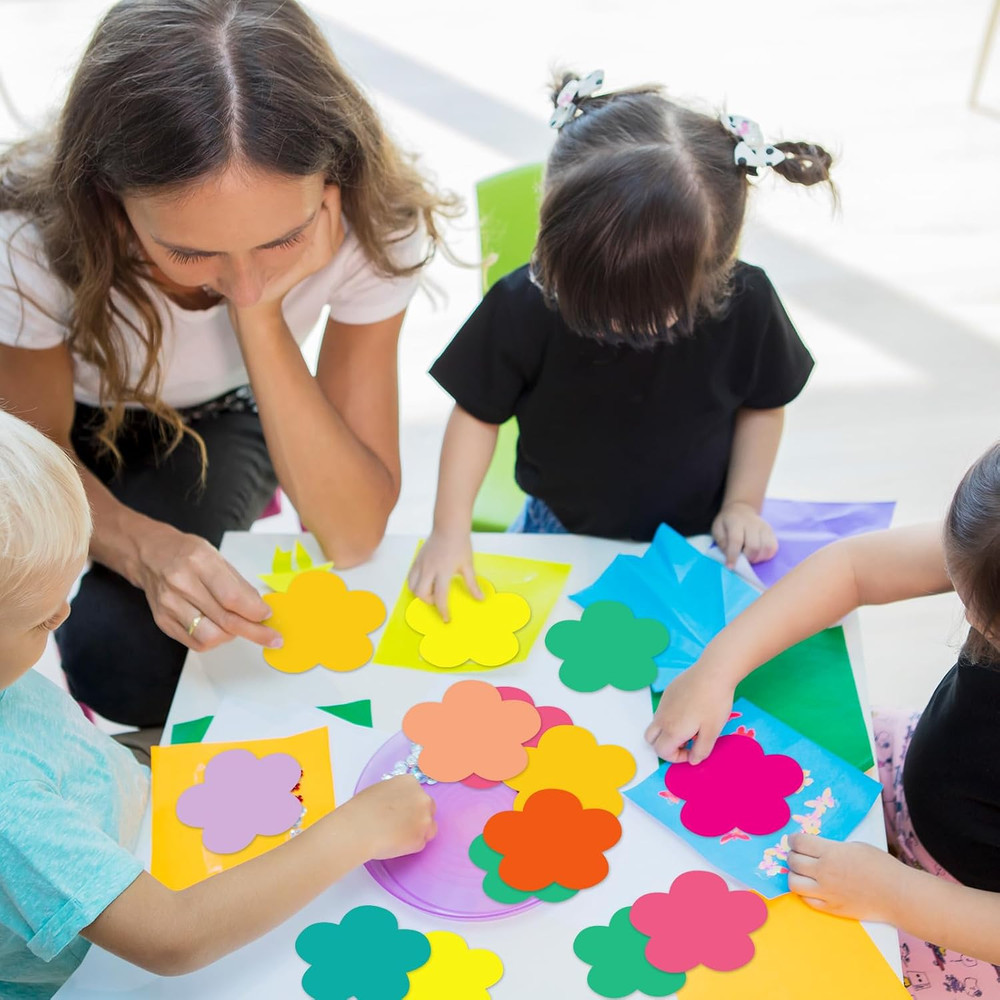 108 Pcs Colorful 5.5 Inch Flower Cutouts Paper Spring Summer Bulletin Board D…