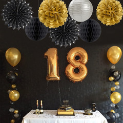 Black Gold Silver Party-Decorations Streamers-Lanterns – 14Pcs Graduation 2026 P