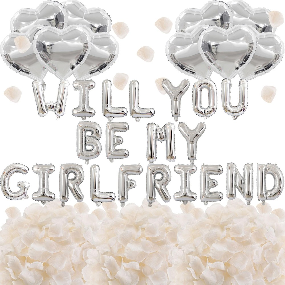 2 Set Silver Will You Be My Girlfriend Balloons – 42pcs 16″ Letter Balloon 12…