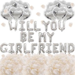2 Set Silver Will You Be My Girlfriend Balloons – 42pcs 16″ Letter Balloon 12…