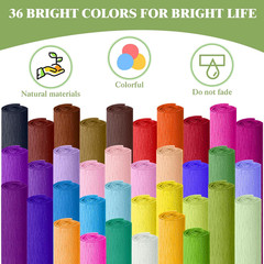 36 Pack Crepe Paper Rolls 8.2Ft Long 10 Inch Wide Colourful Crepe Paper Streamer