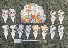 Peanuts Snoopy Birthday Party Set Balloons (16) Banner Cake & Cupcake Toppers 12