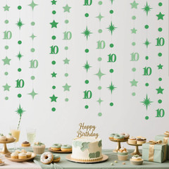 Green 10Th Birthday Decorations Number 10 Circle Dot Star Garland Glitter Stream