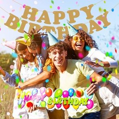 Happy Birthday Banner Birthday Sign Backdrop Party Supplies for Kids Boys Gold