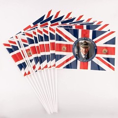 Coronation of King Charles III Hand-Held Plastic Flags 30cm – Pack of 10