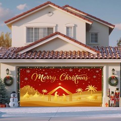 Merry Christmas Nativity Scene Garage Door Banner 13×6 ft Christmas Garage Do…