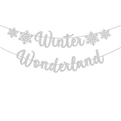 3Pcs Winter Wonderland Banners, Glittery Snowflake Banner Silver Blue