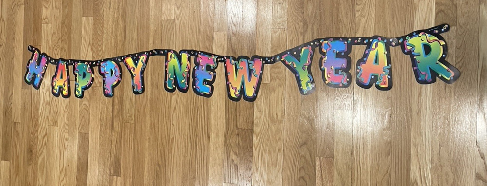 Vintage Beistle Happy New Year Hinged Paper Banner Sign Decoration Streamer 1998