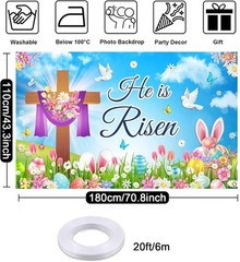 Mocicka Spring Easter Backdrop He is Risen Banner Floral Colorful Eggs green