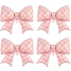 4Pcs Pink Bow Balloons 38″/Gingham Bowknot Foil Balloons for One Silly Goose De