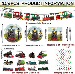 109Pcs Train Birthday Party Supplies Includes Steam Train Party Plates Napkins F