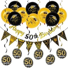 50th Birthday Decorations Kit for Men Women, Black and Gold Black Gold 50th