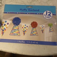 Birthday Cone Hat Deluxe Fluffy Decorations ~ 3 pack ~ 11.5″ Red Blue Green NEW