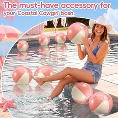 6 Pieces Beach Balls Bulk- 17 Inch Inflatable Pool Balls, PVC Pink and White