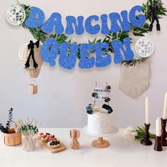 Glitter Dancing Queen Party Decorations, Blue 5.5×4.7in, 4.5in,