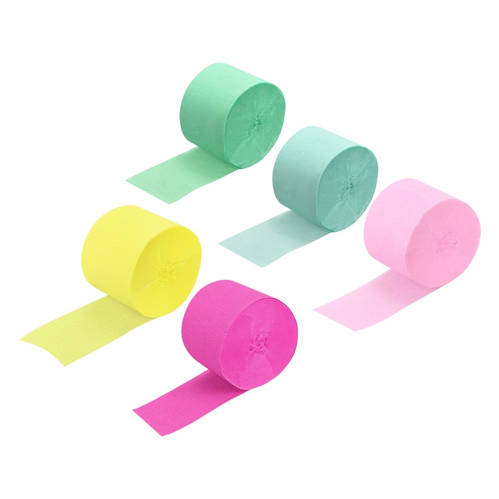 Crepe Paper 2 Inch x 27 Ft, Mint Green, Cyan, Gold, Pink, Rose Red, Pack of 5
