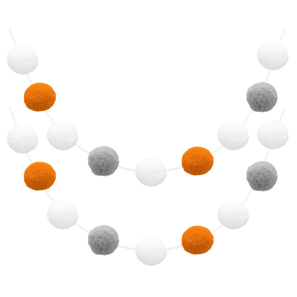 2pcs Pom Pom Garland 6.6 Ft 30 Balls for Craft Decor(White, Orange, White, Grey)