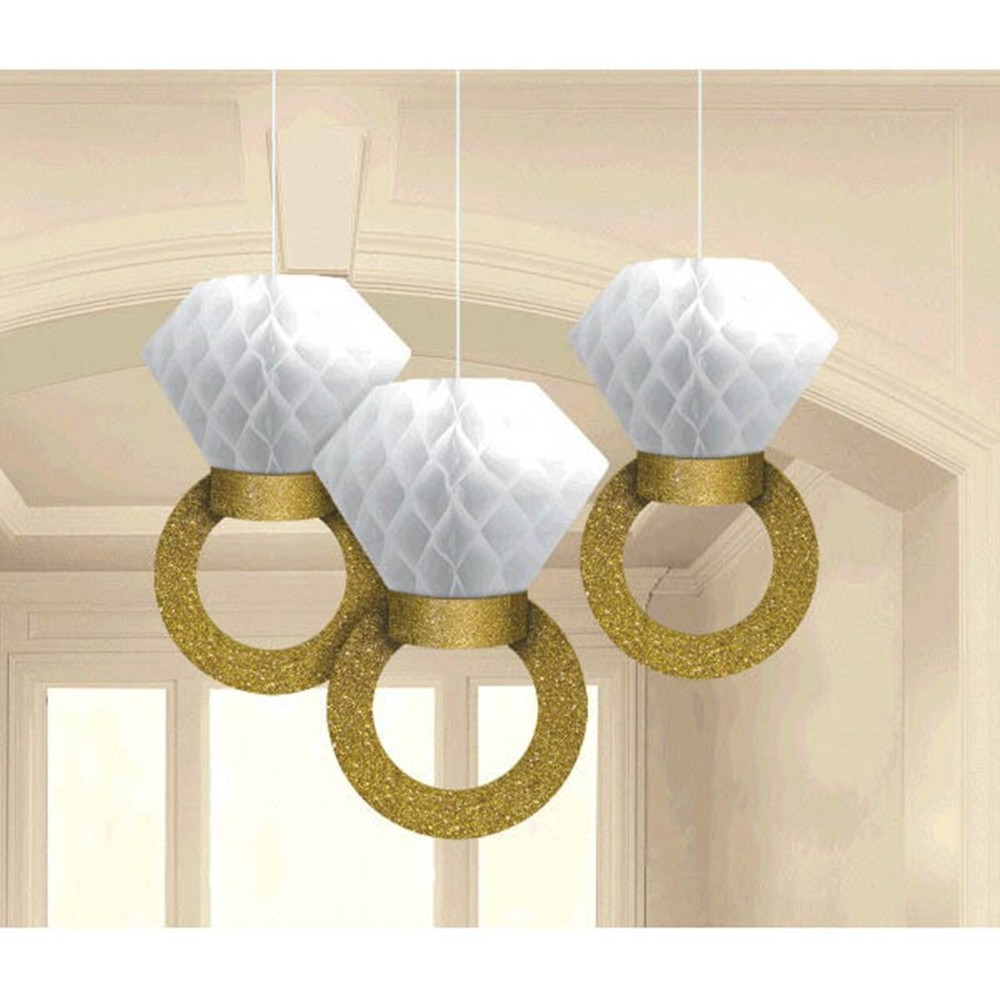 Wedding Engagement Bridal Shower 3 Hanging Honeycomb Rings