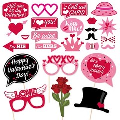 Valentine’s Day Photo Booth Props Kit 25Pcs Pink Wedding Selfie Photography P…