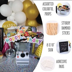 Birthday Photo Booth Props – 41-pc Kit with 8 x 10-Inch Sign, 60 Adhesive Pad…