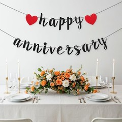 Black Happy Anniversary Banner, Party Decorations, We Black, Red