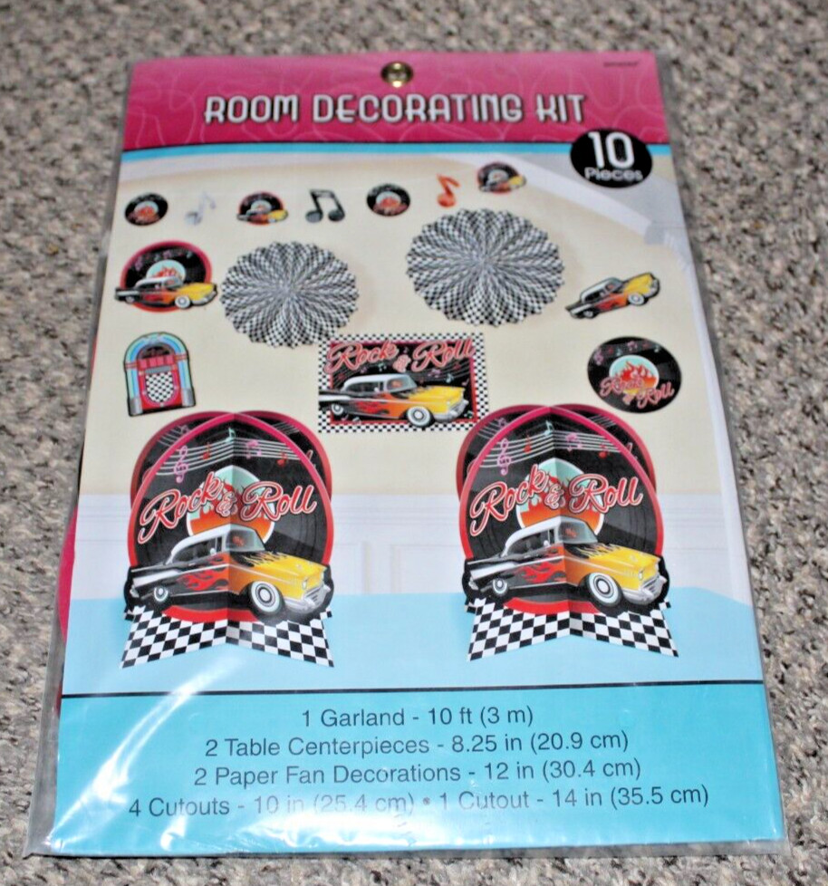 ROCK AND ROLL 1950s ROOM DECORATING KIT 1960s party supplies 10pcs car records