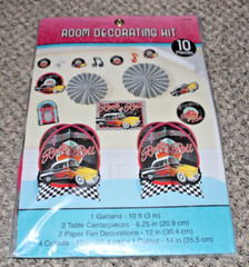 ROCK AND ROLL 1950s ROOM DECORATING KIT 1960s party supplies 10pcs car records