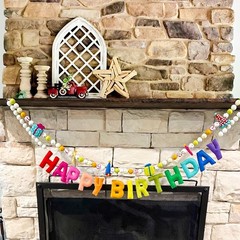 Happy Birthday Banner – Reusable Felt Ball Garland, Rainbow Party Decor, Kids Ro