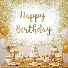 Mocsicka Happy Birthday Backdrop – Gold Glitter Sweet 16 Photo Backdrop for W…