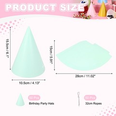 50Pcs Mini Birthday Party Hats, Colorful Paper Party Hat, Cyan