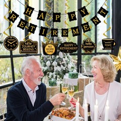 21Pcs Happy Retirement Party Decorations for Men Women,Black Gold Black