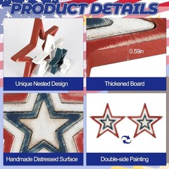 4th of July Table Decorations, Red White Blue Stars Decorations Set of 4, Ret…