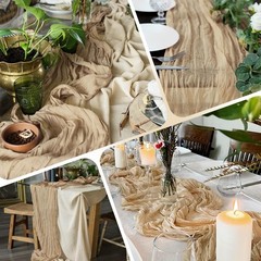 28 Pack Beige Cheesecloth Table Runner 17×108 Inch Semi Sheer Boho Gauze Chee…