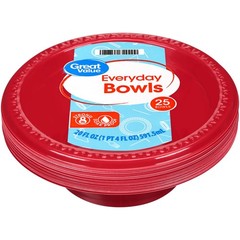 (3 pack) Great Value Everyday Disposable Plastic Bowls, Red, 20 oz, 25 Count