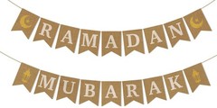 Jute Burlap Ramadan Mubarak Banner with Moon and Star Ramadan Home Mantel Fir…