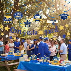 Graduation Party Decorations 2026, Blue and Gold Glitter Congrats Grad Pre-Strun