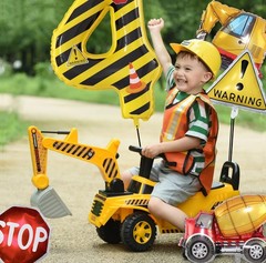 Construction Theme Balloons Set,Yellow and Black Striped Construction Foil Nu…
