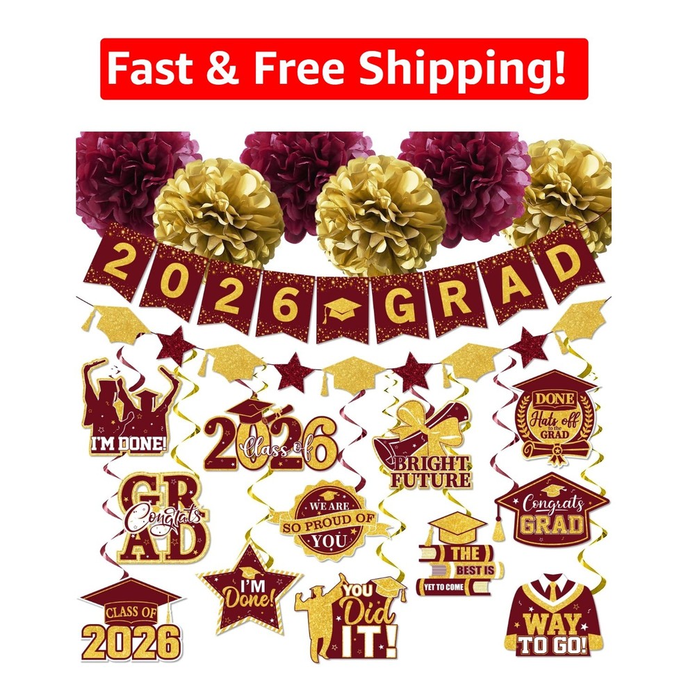 Complete 31-Piece Maroon Graduation Decorations Set 2026 for Joyful Celebrations