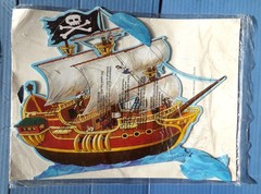 2 Pirate Ships Centerpieces Vtg Stand-Up NIP Cardboard Paper Art & Plastic Hat
