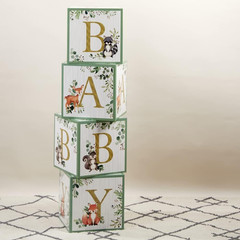 Woodland Baby Boxes with Letters for Baby Shower Decorations, Gender Reveal D…