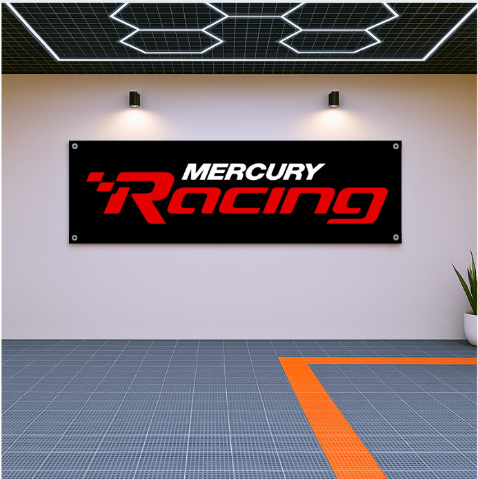 Mercury Racing Banner 71×24 Marine Garage Wall Decor Boat Fan Gift