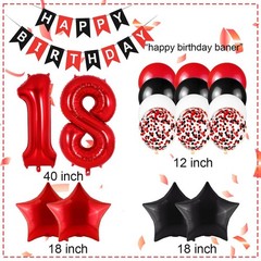 Happy 18th Birthday Decorations For Boys Girls, Red 18 Balloon Numbers 40 Inc…