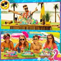 6 Pcs Summer Party Decorations Wooden Hello Summer Table Centerpieces Hawaii …