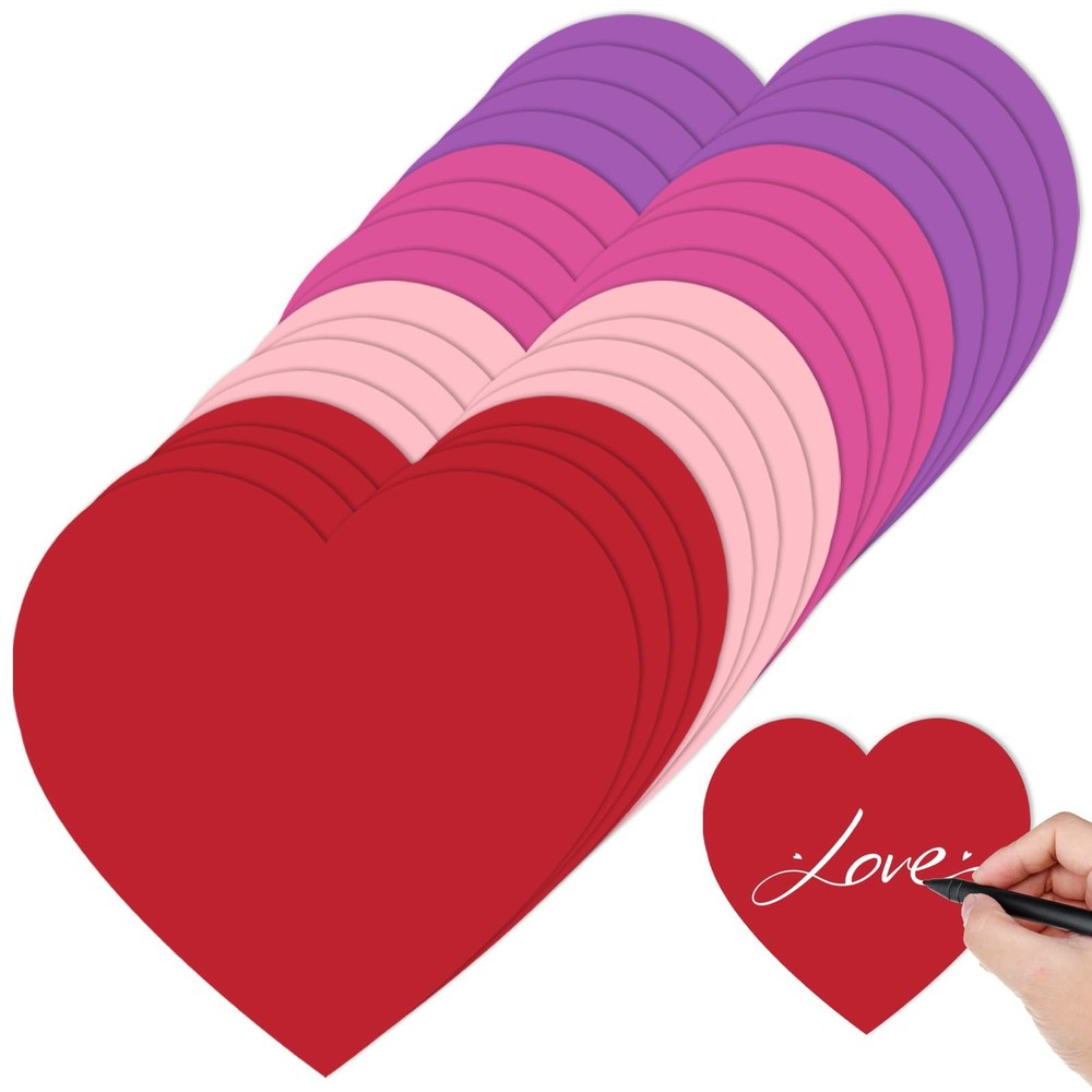 72 Pcs Large Heart Paper Cutouts 6 x 6 in, 4 Colors, Valentine’s Day Decorati…